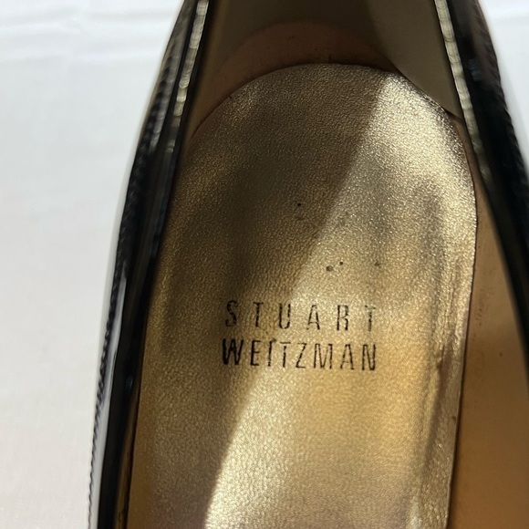 Stuart weitzman black leather pumps size 6 peep toe heel - Picture 6 of 8